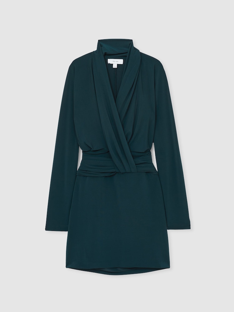 Reiss Teal Callie Draped-Front Jersey Mini Dress - Image 2 of 7