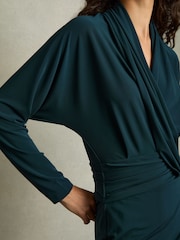 Reiss Teal Callie Draped-Front Jersey Mini Dress - Image 4 of 7