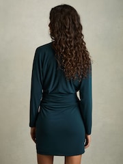 Reiss Teal Callie Draped-Front Jersey Mini Dress - Image 5 of 7