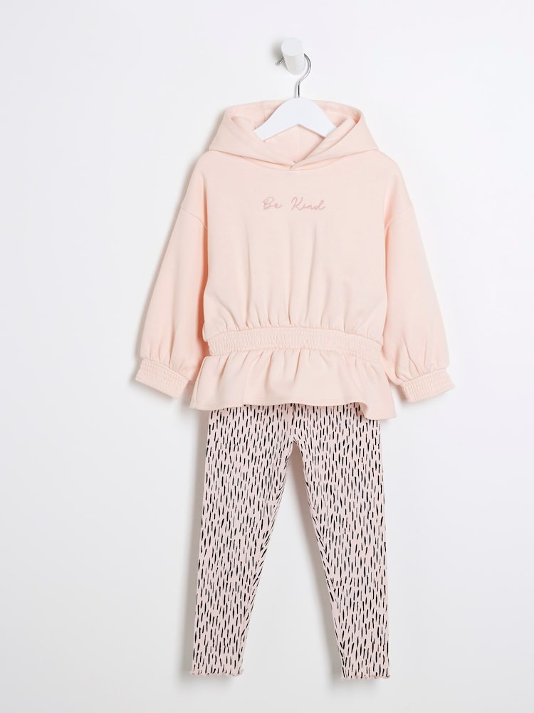 River Island Pink Girls Cinch Sweat and Leggings Set - Image 1 of 5 River Island Pink Girls Cinch Sweat and Leggings Set - Image 1 of 5
