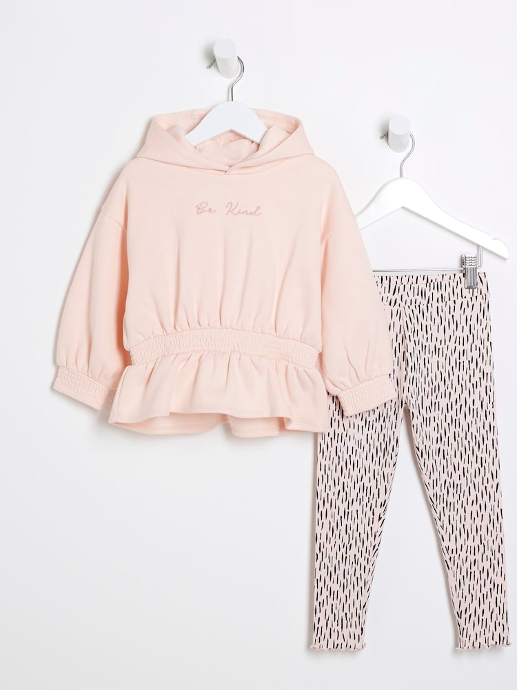 طقم للبنات من سويت شيرت بكشكشة على الخصر مع بنطلون ضيِّق من River Island - صورة 2 من 5