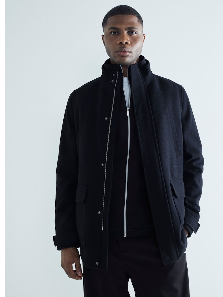 River Island Black Wool Commuter 100% Cotton Coat - Image 1 of 6
