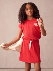 Superdry Red Crack Printed 100% Organic Cotton Dress - Image 1 of 12
