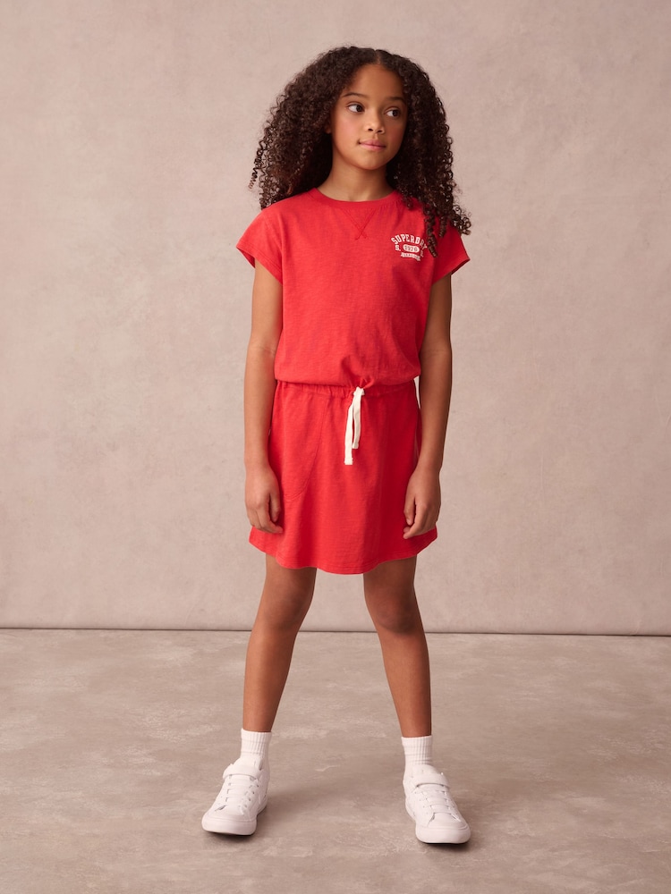 Superdry Red Crack Printed 100% Organic Cotton Dress - Image 2 of 12