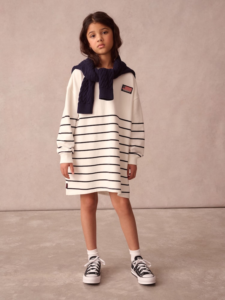 Superdry White Stripe Classic Flag Sweat Dress - Image 1 of 10