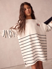 Superdry White Stripe Classic Flag Sweat Dress - Image 3 of 10
