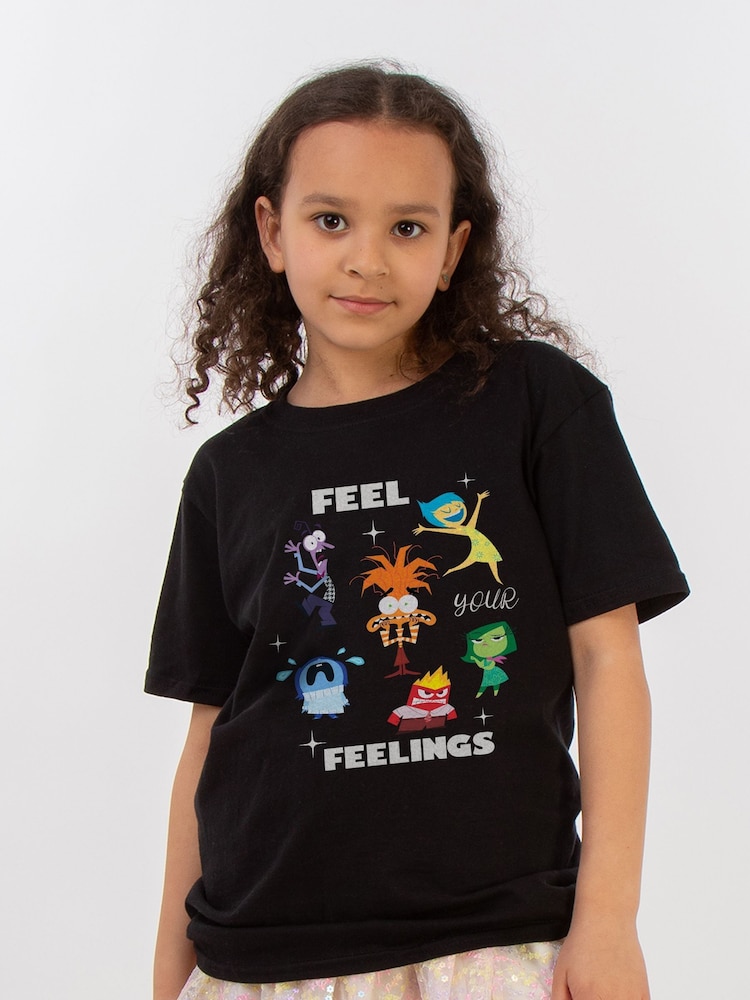 Brands In Black Disney Inside Out 2 Feelings Girls 100% Cotton T-Shirt - Image 1 of 3