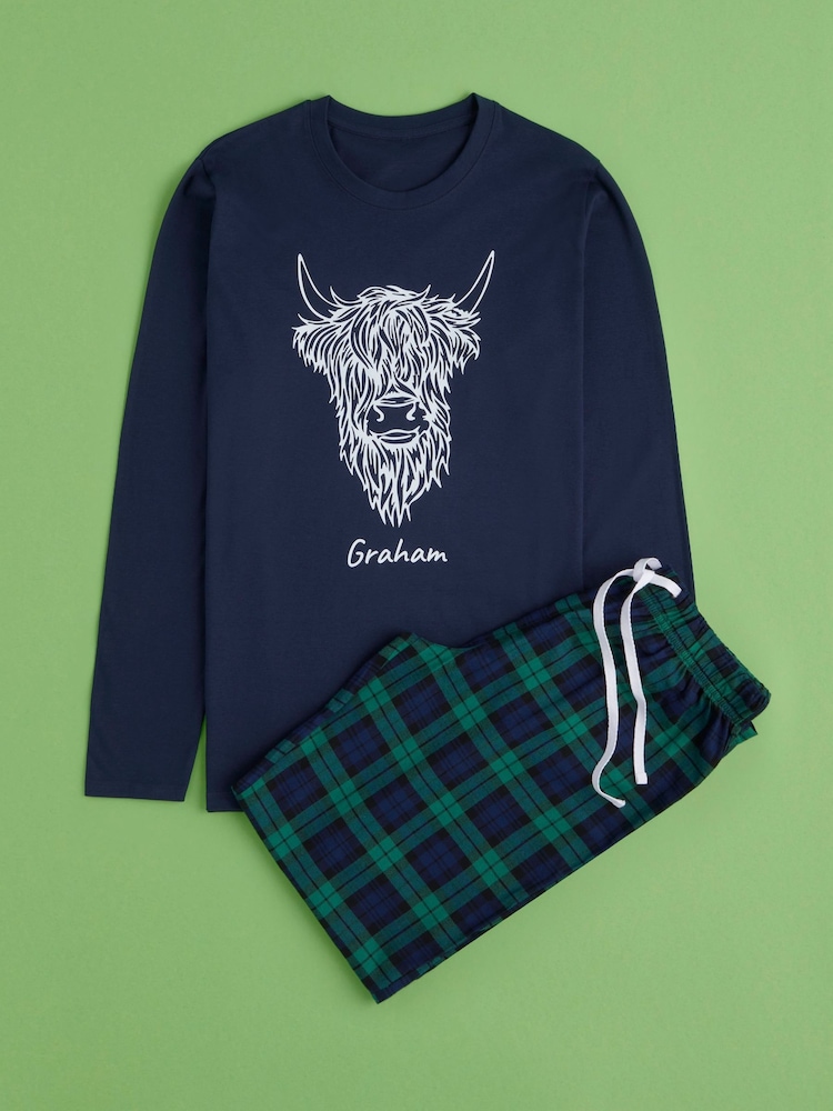 Personalised Mens Highland Cow 100% Cotton Pyjamas by Stitch Style - Image 1 of 8