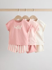 Pink/White Stripe Baby Short Sleeve T-Shirt and Shorts Set 6 Piece - Image 1 of 13