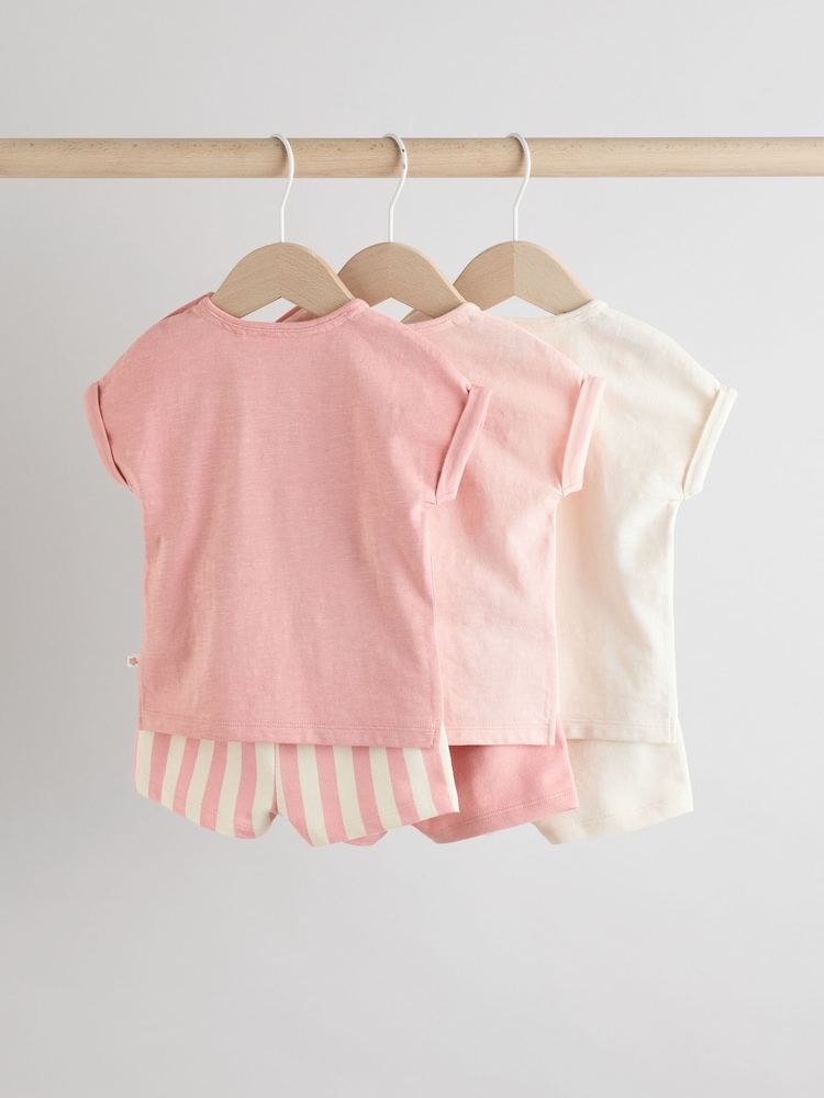 Pink/White Stripe Baby Short Sleeve T-Shirt and Shorts Set 6 Piece - Image 2 of 13