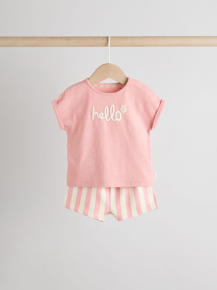 Pink/White Stripe Baby Short Sleeve T-Shirt and Shorts Set 6 Piece - Image 3 of 13
