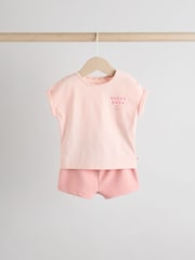 Pink/White Stripe Baby Short Sleeve T-Shirt and Shorts Set 6 Piece - Image 4 of 13