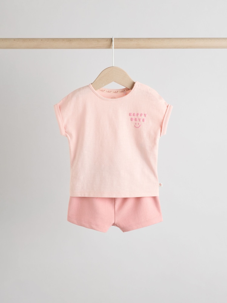 Pink/White Stripe Baby Short Sleeve T-Shirt and Shorts Set 6 Piece - Image 4 of 13