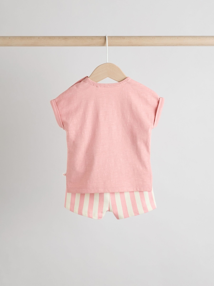 Pink/White Stripe Baby Short Sleeve T-Shirt and Shorts Set 6 Piece - Image 6 of 13