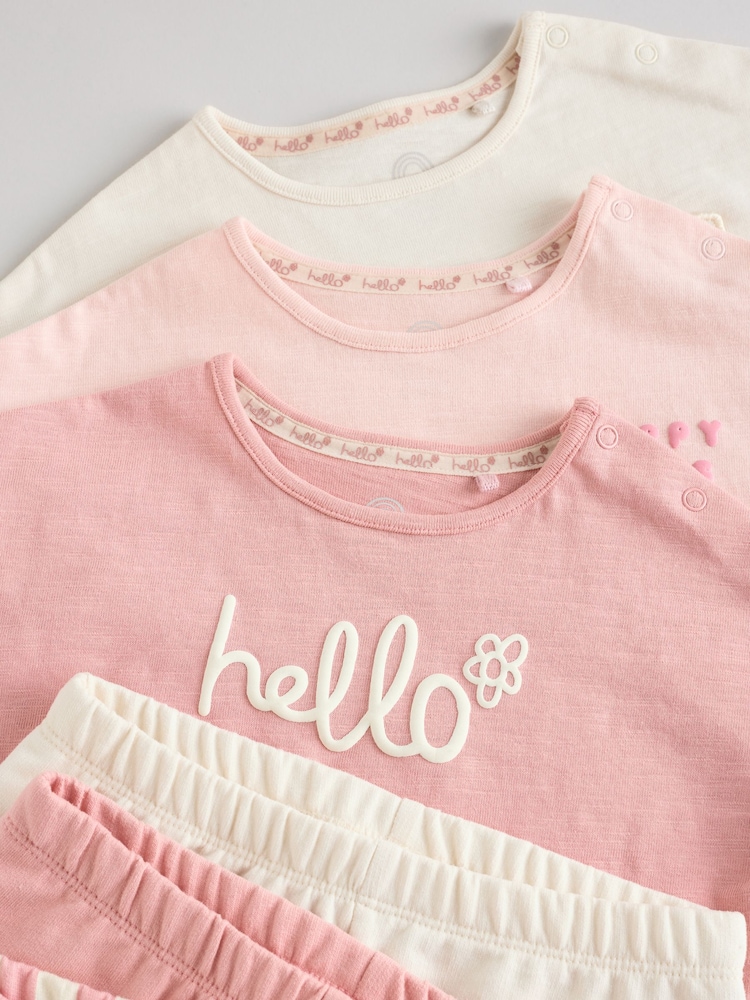 Pink/White Stripe Baby Short Sleeve T-Shirt and Shorts Set 6 Piece - Image 7 of 13