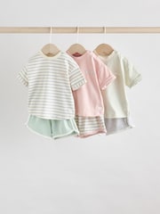 Pink and Grey Stripe Baby Short Sleeve T-Shirt and Shorts Set 6 Piece - Image 1 of 17