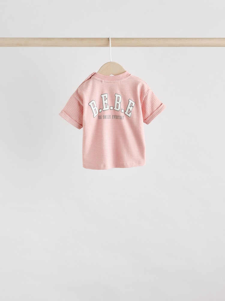 Pink and Grey Stripe Baby Short Sleeve T-Shirt and Shorts Set 6 Piece - Image 12 of 17