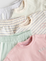 Pink and Grey Stripe Baby Short Sleeve T-Shirt and Shorts Set 6 Piece - Image 14 of 17
