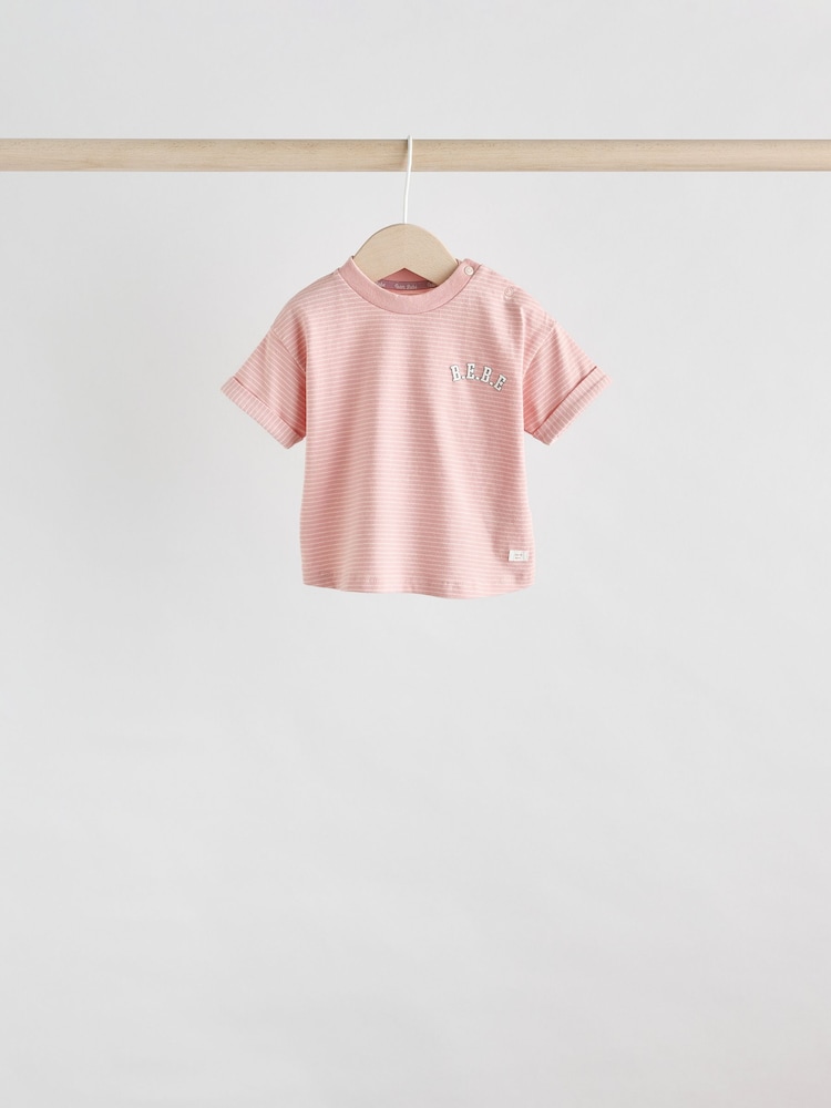 Pink and Grey Stripe Baby Short Sleeve T-Shirt and Shorts Set 6 Piece - Image 3 of 17
