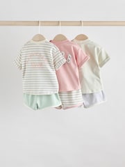 Pink and Grey Stripe Baby Short Sleeve T-Shirt and Shorts Set 6 Piece - Image 8 of 17