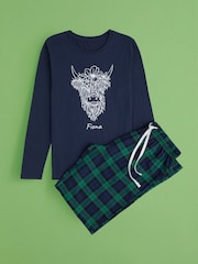 Personalised Womens Highland Cow 100% Cotton Pyjamas by Stitch Style - Image 1 of 7