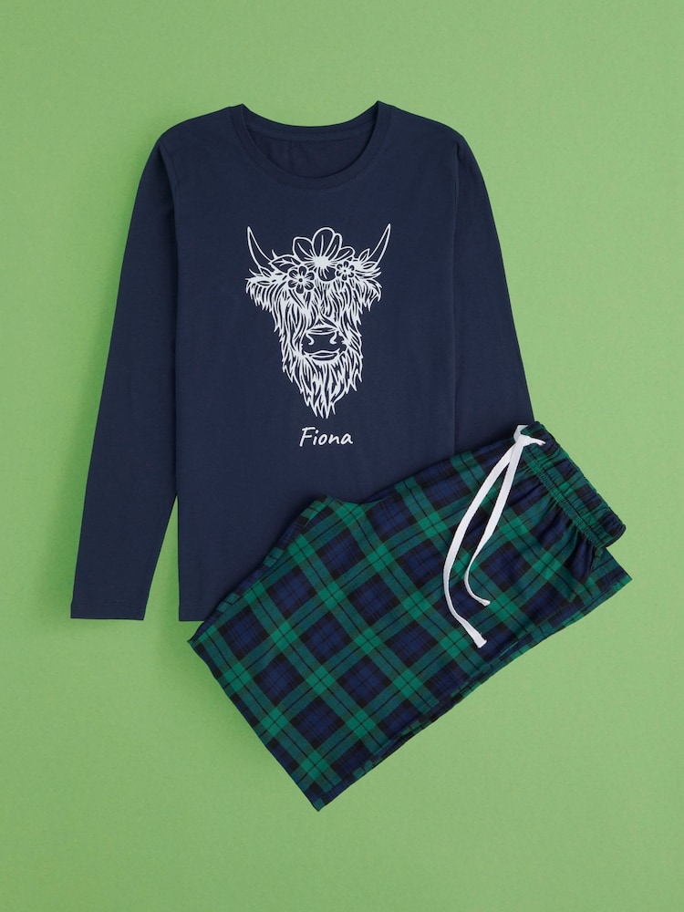 Personalised Womens Highland Cow 100% Cotton Pyjamas by Stitch Style - Image 1 of 7