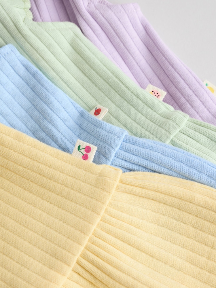 Multi Pastel Coloured 4-pack Short Sleeve Baby Ribbed Top - Image 10 of 13