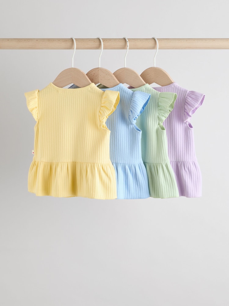 Multi Pastel Coloured 4-pack Short Sleeve Baby Ribbed Top - Image 2 of 13
