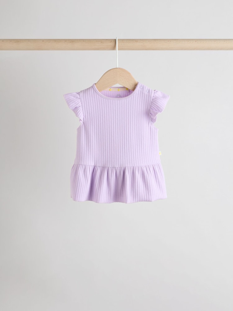 Multi Pastel Coloured 4-pack Short Sleeve Baby Ribbed Top - Image 6 of 13