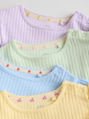 Multi Pastel Coloured 4-pack Short Sleeve Baby Ribbed Top - Image 9 of 13