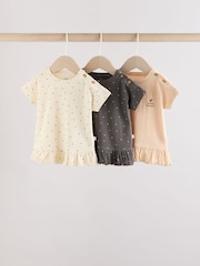 Cream/Charcoal Spot Baby Jersey Short Sleeve Tops 3 Pack - Image 1 of 11