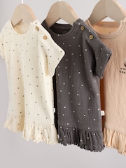Cream/Charcoal Spot Baby Jersey Short Sleeve Tops 3 Pack - Image 7 of 11