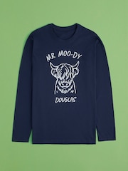 Personalised Mens "MR MOO-DY" Highland Cow 100% Cotton Pyjamas by Stitch Style - Image 2 of 9