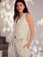 Green/Ecru Striped Waistcoat with Linen - Image 1 of 7