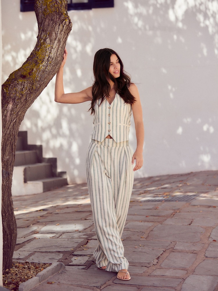 Green/Ecru Striped Waistcoat with Linen - Image 2 of 7