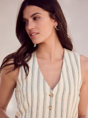 Green/Ecru Striped Waistcoat with Linen - Image 4 of 7
