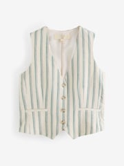 Green/Ecru Striped Waistcoat with Linen - Image 5 of 7