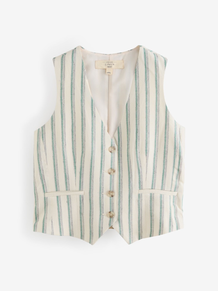 Vert/Ecru - Striped Waistcoat with Linen - Image 5 of 7