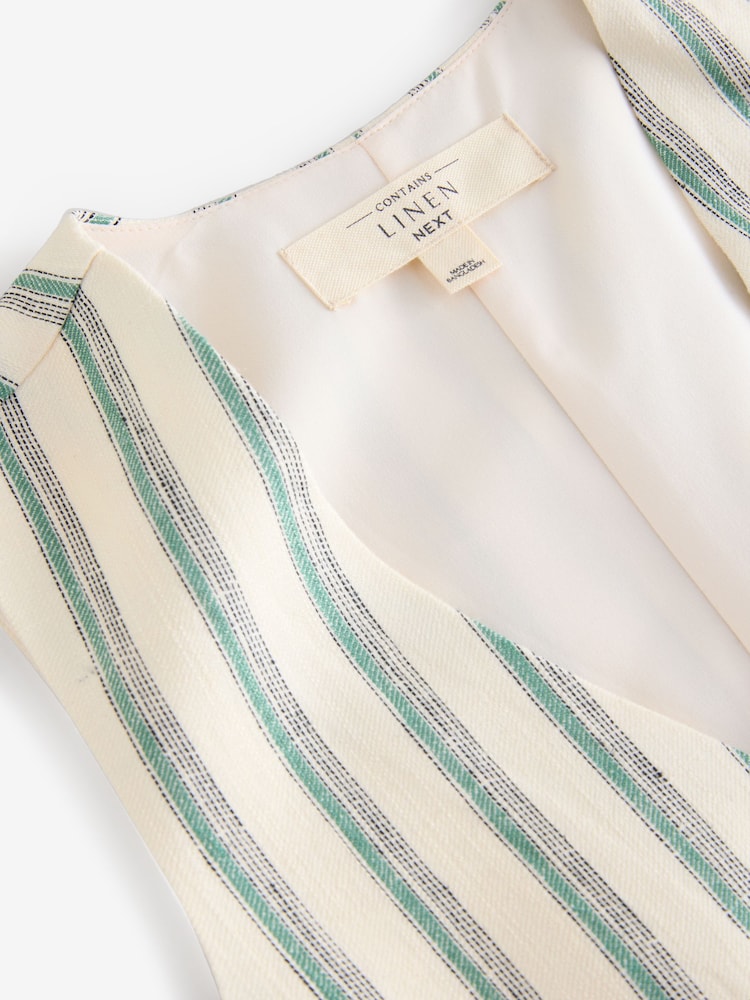 Vert/Ecru - Striped Waistcoat with Linen - Image 6 of 7