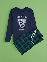 Personalised Womens "MRS MOO-DY" Highland Cow 100% Cotton Pyjamas by Stitch Style - Image 1 of 9