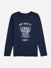 Personalised Womens "MRS MOO-DY" Highland Cow 100% Cotton Pyjamas by Stitch Style - Image 3 of 9
