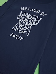 Personalised Womens "MRS MOO-DY" Highland Cow 100% Cotton Pyjamas by Stitch Style - Image 6 of 9