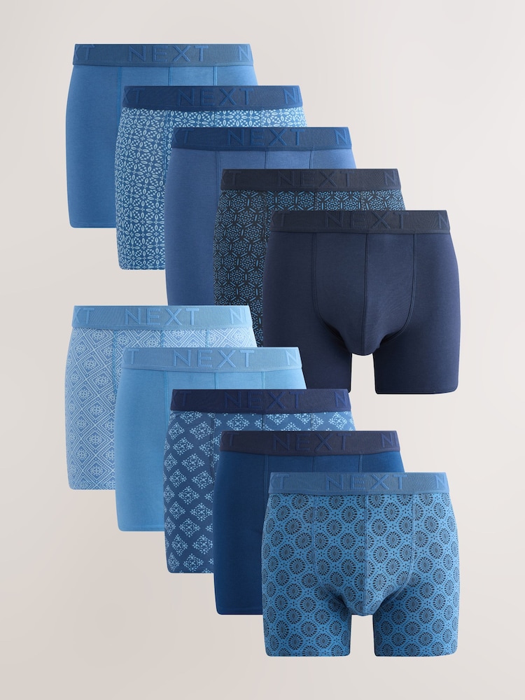 Blue Geometric Pattern 10 pack Rich Trunks Boxers - Image 1 of 14