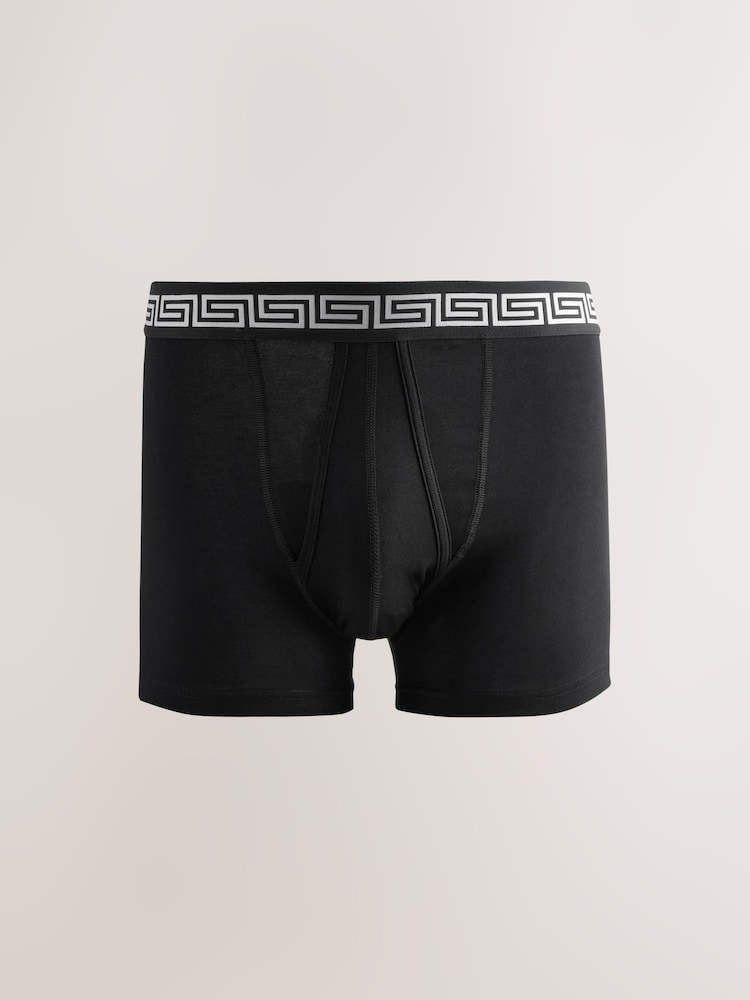 Black Metallic Pattern Waistband 5 Pack A-Front Cotton Rich Boxers - Image 2 of 9