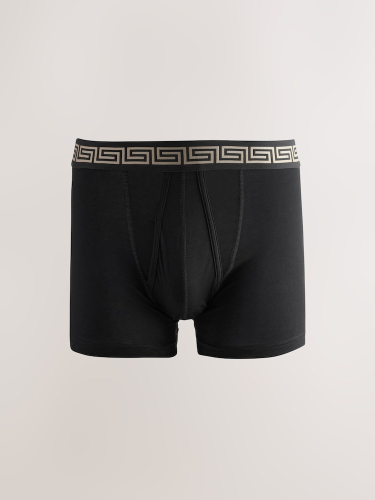 Black Metallic Pattern Waistband 5 Pack A-Front Cotton Rich Boxers - Image 3 of 9