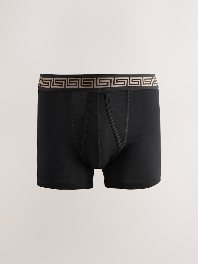 Black Metallic Pattern Waistband 5 Pack A-Front Cotton Rich Boxers - Image 4 of 9