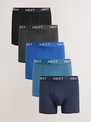 Blue 5 Pack Cotton Rich Trunk Boxers 5 Pack - Image 1 of 8