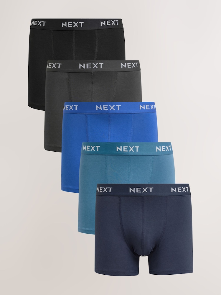 Blue 5 Pack Cotton Rich Trunk Boxers 5 Pack - Image 1 of 8