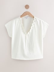 White 100% Cotton Short Sleeves Lace Insert T-Shirt - Image 1 of 3