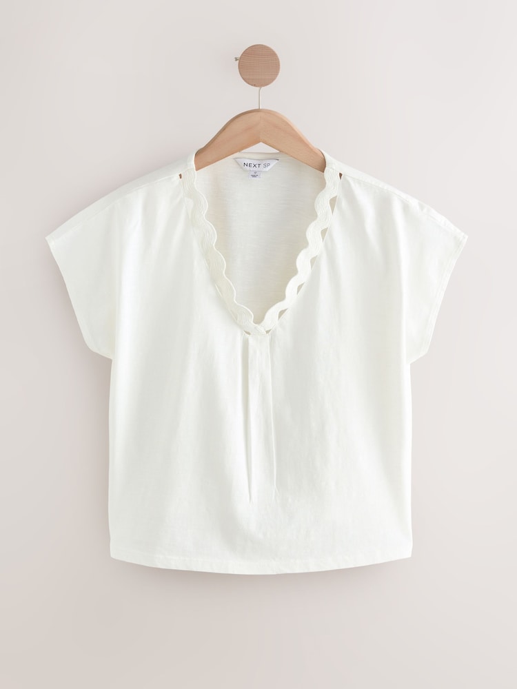 White 100% Cotton Short Sleeves Lace Insert T-Shirt - Image 1 of 3